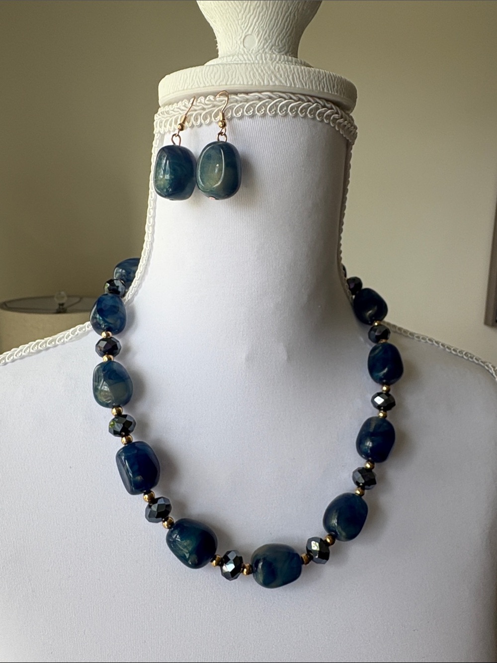 Classic Blue Stone Necklace and Earring Set